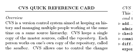 Screenshot of a portion of the CVS Quick Reference Card pdf consisting of text laid out in columns