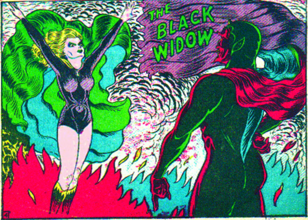 A panel from Black Widow, Mystic Comics #4 (June 1940)