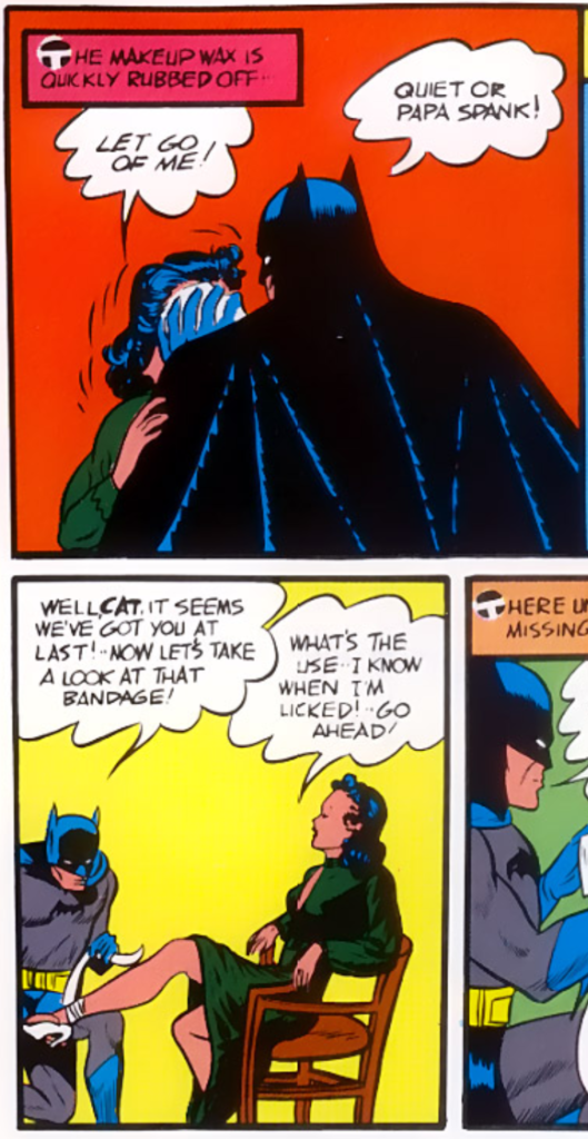 A panel introducing the character that would become Catwoman from Batman #1, April 1940