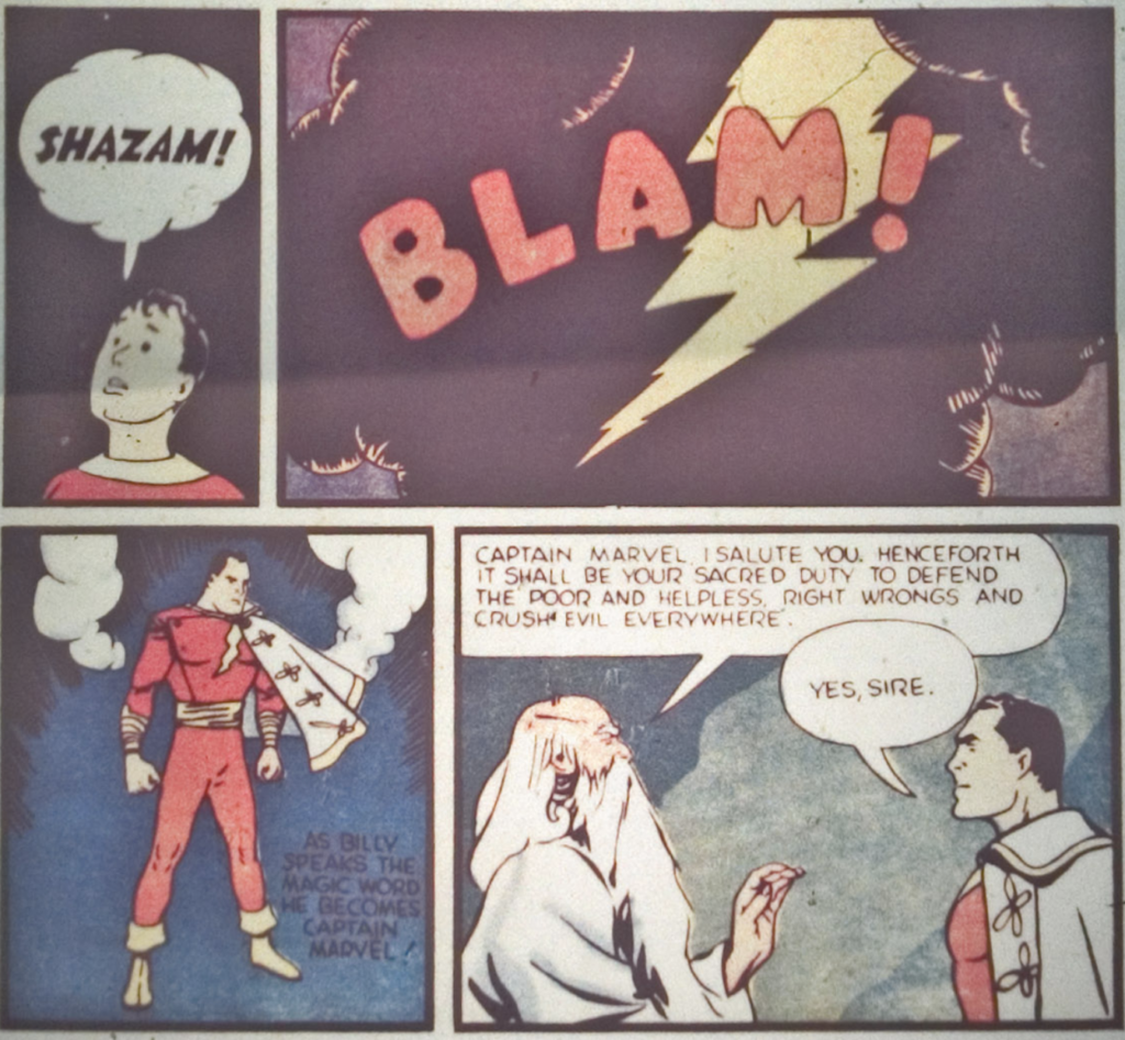 A panel from the Captain Marvel story in Whiz Comics #1, December 1939