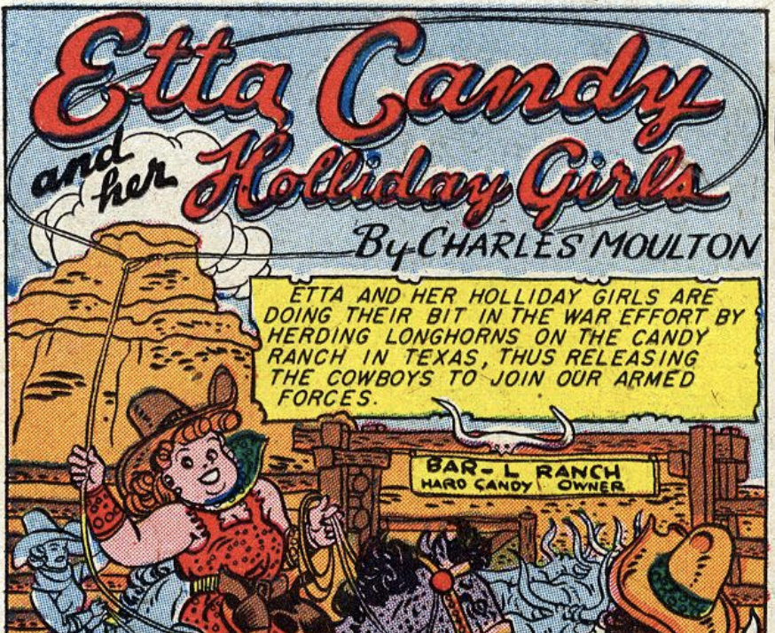 A panel from the Etta Candy feature in Comic Cavalcade #7, June 1944