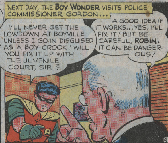 A panel from the first solo Robin story in Star Spangled Comics #65, December 1946
