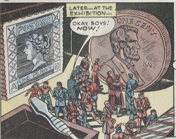 A panel from "The Penny Plunderers" in World's Finest #30, July 1947