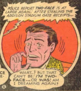 Harvey Dent worries about Two-Face in Batman #50, October 1948
