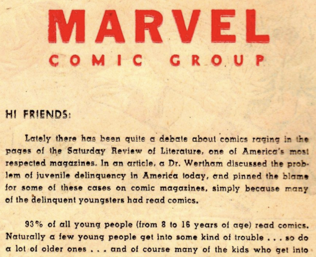 A fragment of Stan Lee's defense of comic books in late 1948.