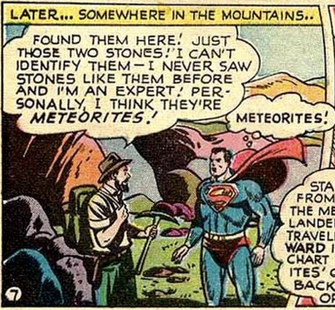 Superman learns about kryptonite in Superman #61, Sept 1949