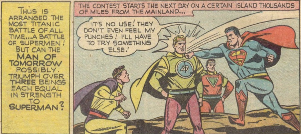 Superman battles Kryptonian criminals in Superman #65, May 1950