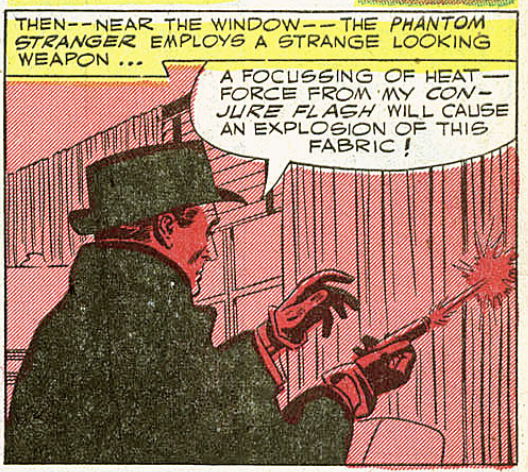 The Phantom Stranger uses his "conjure flash" in Phantom Stranger #1, June 1952