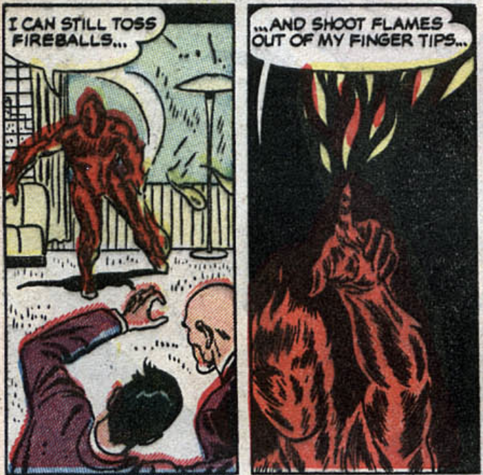 The Human Torch returns in a panel from Young Men #24, August 1953