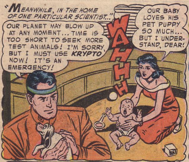 A lil puppy in a panel from Adventure Comics #210, January 1955