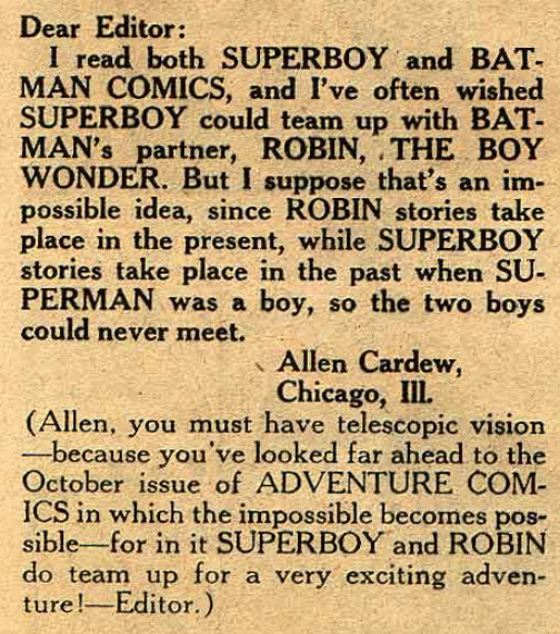 A fan letter in Superboy #68, August 1958