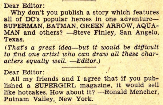 Reader suggestions for Justice League and Supergirl from Superman #126, Nov 1958