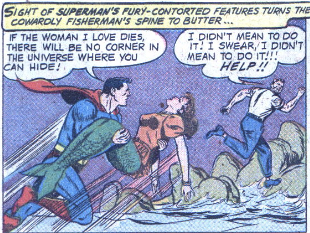 Superman threatens the life of a sailor in Superman #135, December 1959