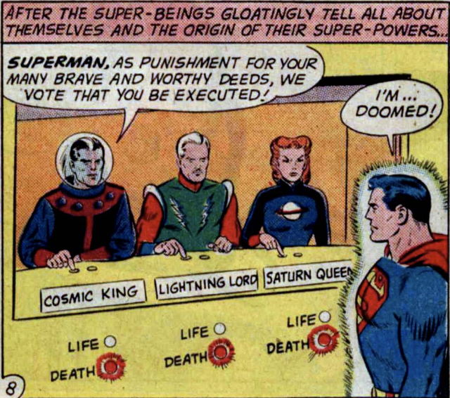 Superman voted to be executed in Superman #147, June 1961