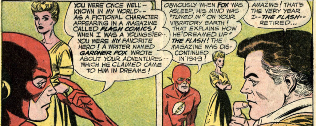 Discussing Earth-One and Earth-Two in Flash #123, July 1961