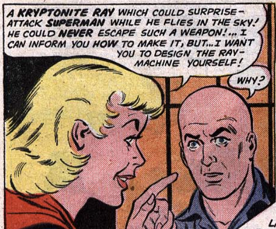 Luthor and Lesla-Lar plan for a kryptonite ray in Action #280, July 1961